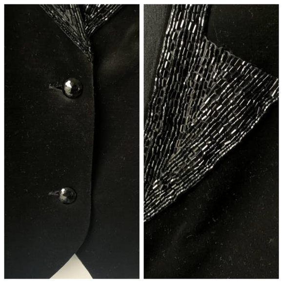 ACT 111 VINTAGE Velvet & Beads Evening Black Tie Cocktail Blazer - Picture 12 of 13